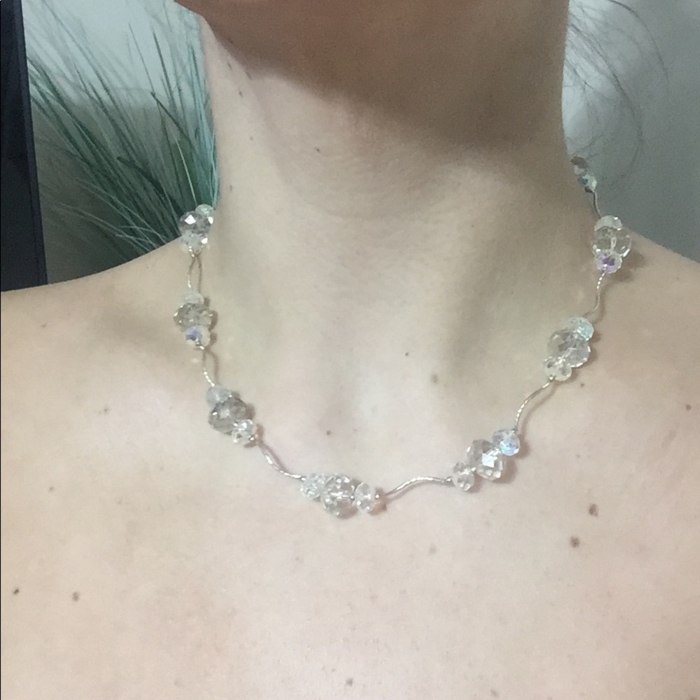 14K solid white gold Austrian crystal necklace